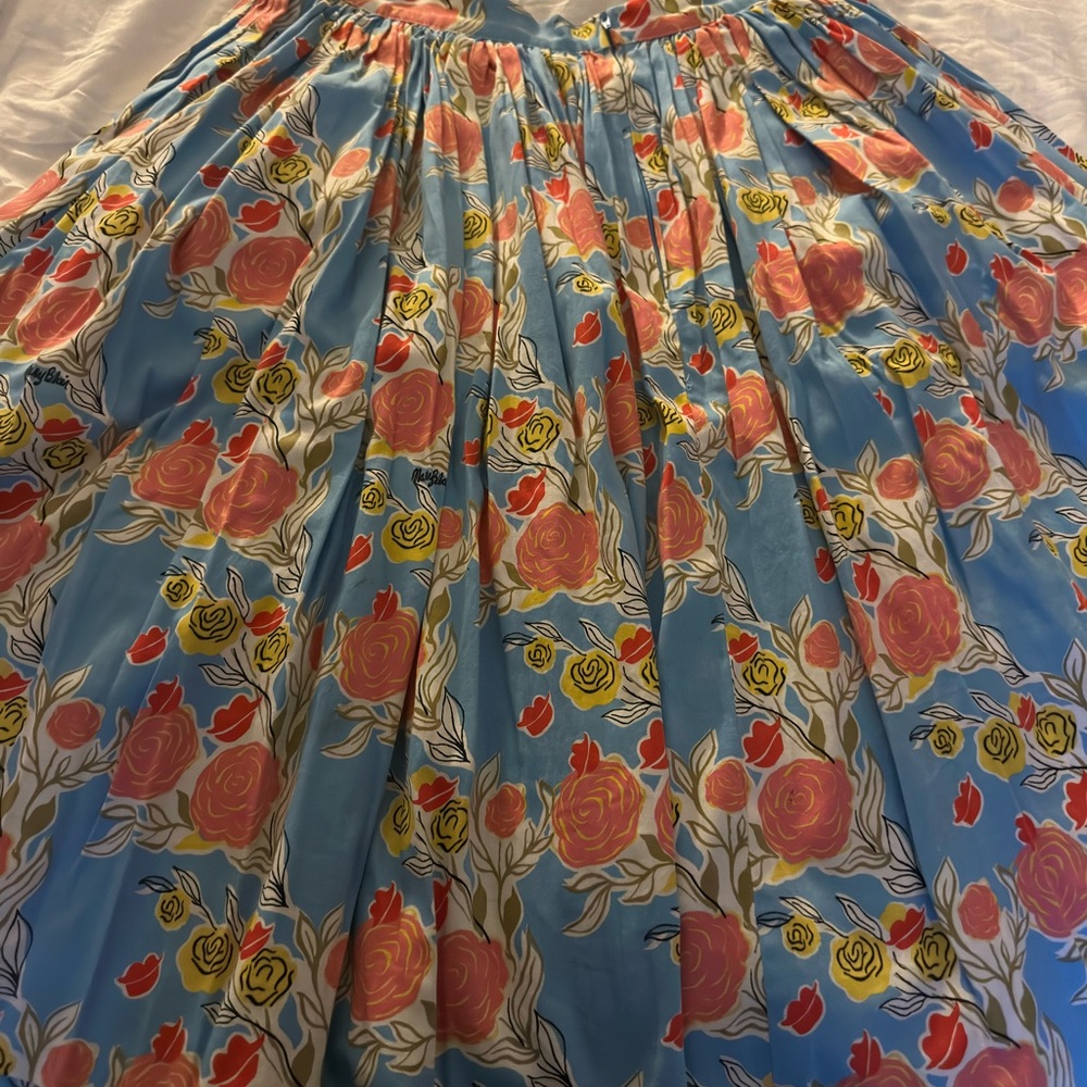 Pinup Couture Blue and Pink Floral A-Line Skirt